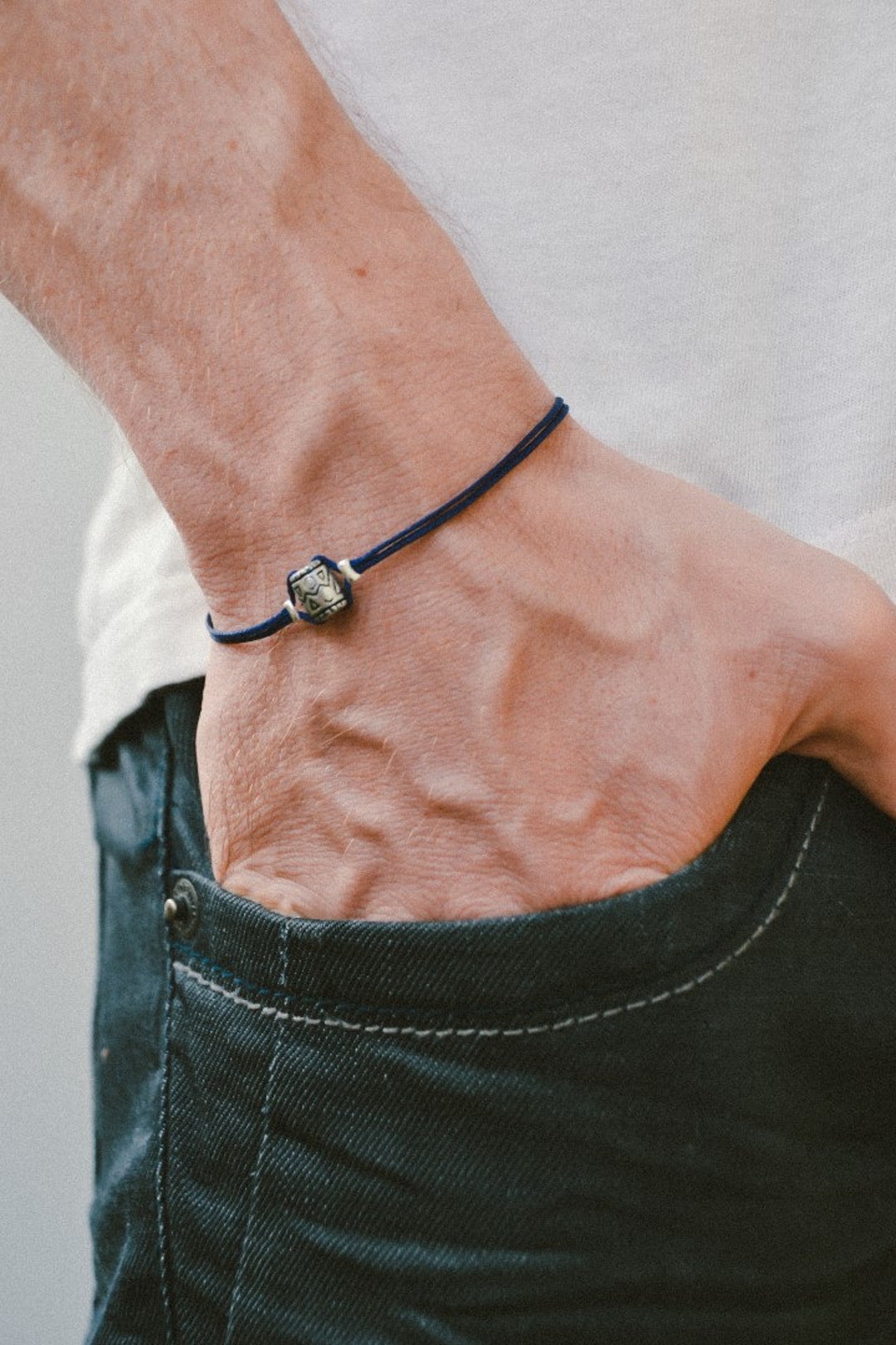 Blue Cord Bracelet Men's Bracelet With a Silver Tube - Etsy Canada
