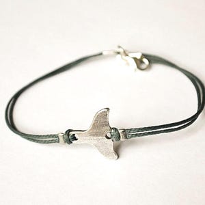 Whale tail bracelet for men, men&#39;s bracelet with a silver plated whale tail charm and a blue cord string, gift for him, flipper, fin, beach