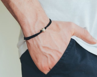 Bracelet for men, men's bracelet, silver bead charm, black cord, bracelet for man, gift for him, man jewelry, subtle bracelet, men wristband
