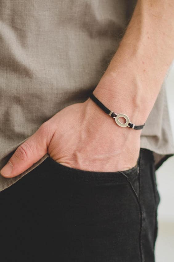 Men's bracelet black cord bracelet for men with a silver Etsy