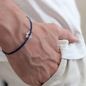 Davidster herenarmband, zilver, cadeau voor hem, blauwe armband voor mannen, bar mitswa cadeau, Joodse, Hebreeuwse sieraden uit Israël, Judaïca
