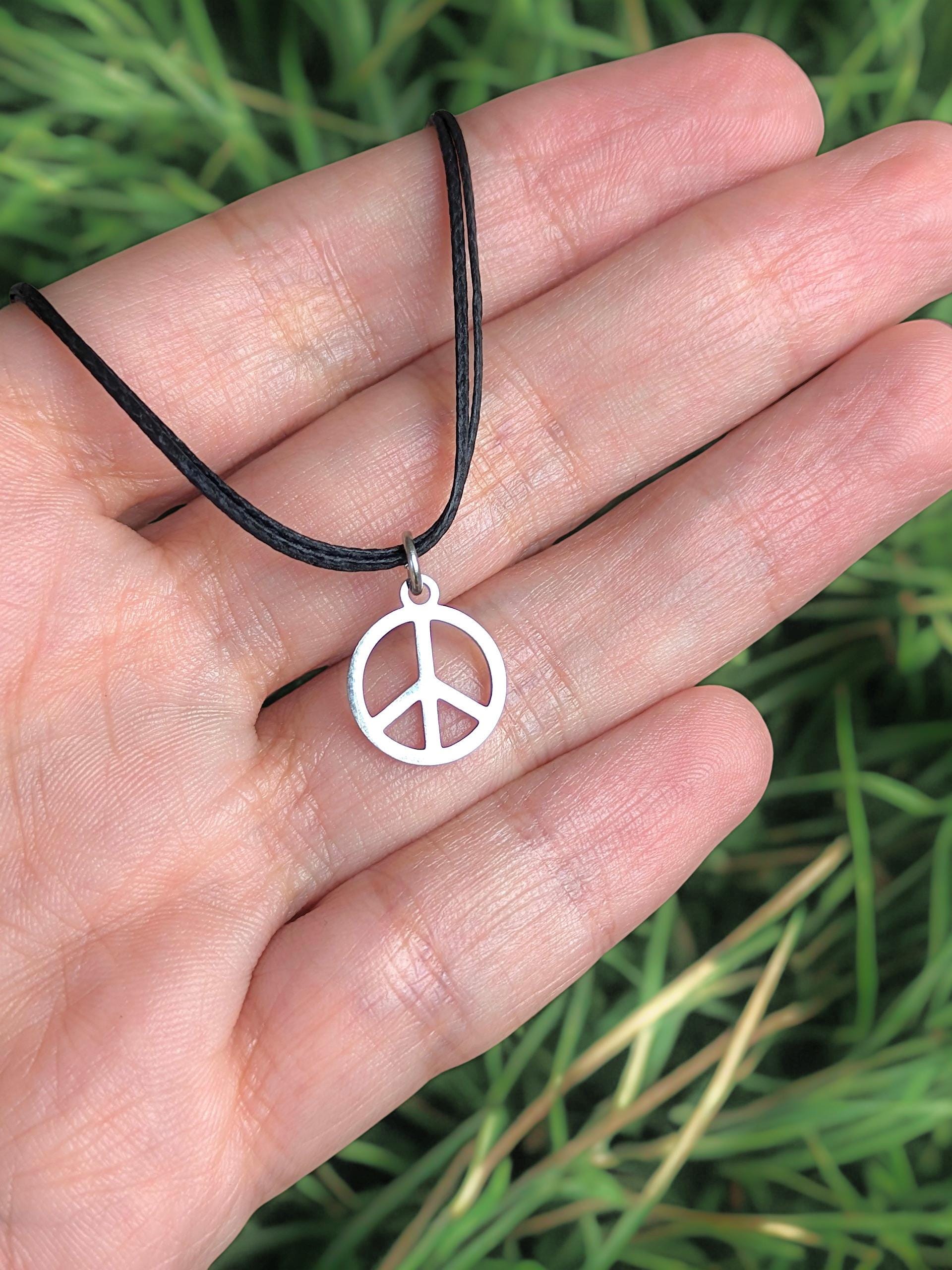 Peace Necklace for Men Silver Shalom Pendant Mens Necklace Black 