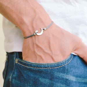 【STONEHENgE】Silver Material Half Moon Bracelet SC1738 Men's Bracelet Silver Crescent Moon Charm Bracelet for Men