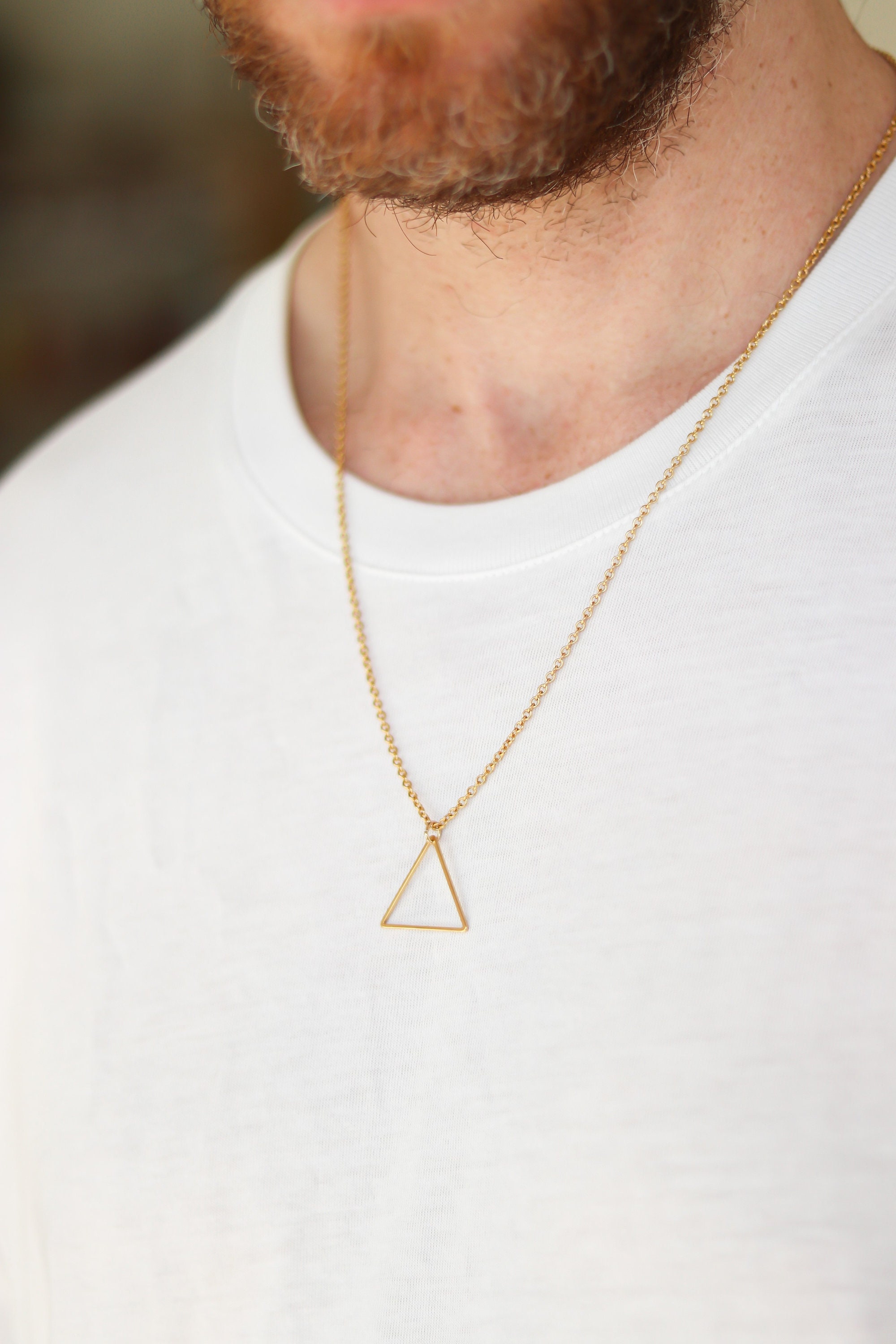 M Men Style Geometric Shape Triangle Charm Silver Stainless Steel Pendant  Necklace Chain