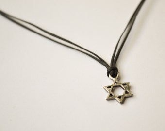 Star of David necklace for men, men's necklace silver David's Shield, black, Jewish gift for him, Jewelry from Israel, minimalist spiritual