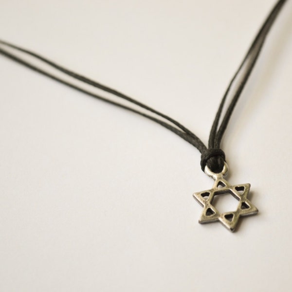 Star of David necklace for men, men's necklace silver David's Shield, black, Jewish gift for him, Jewelry from Israel, minimalist spiritual