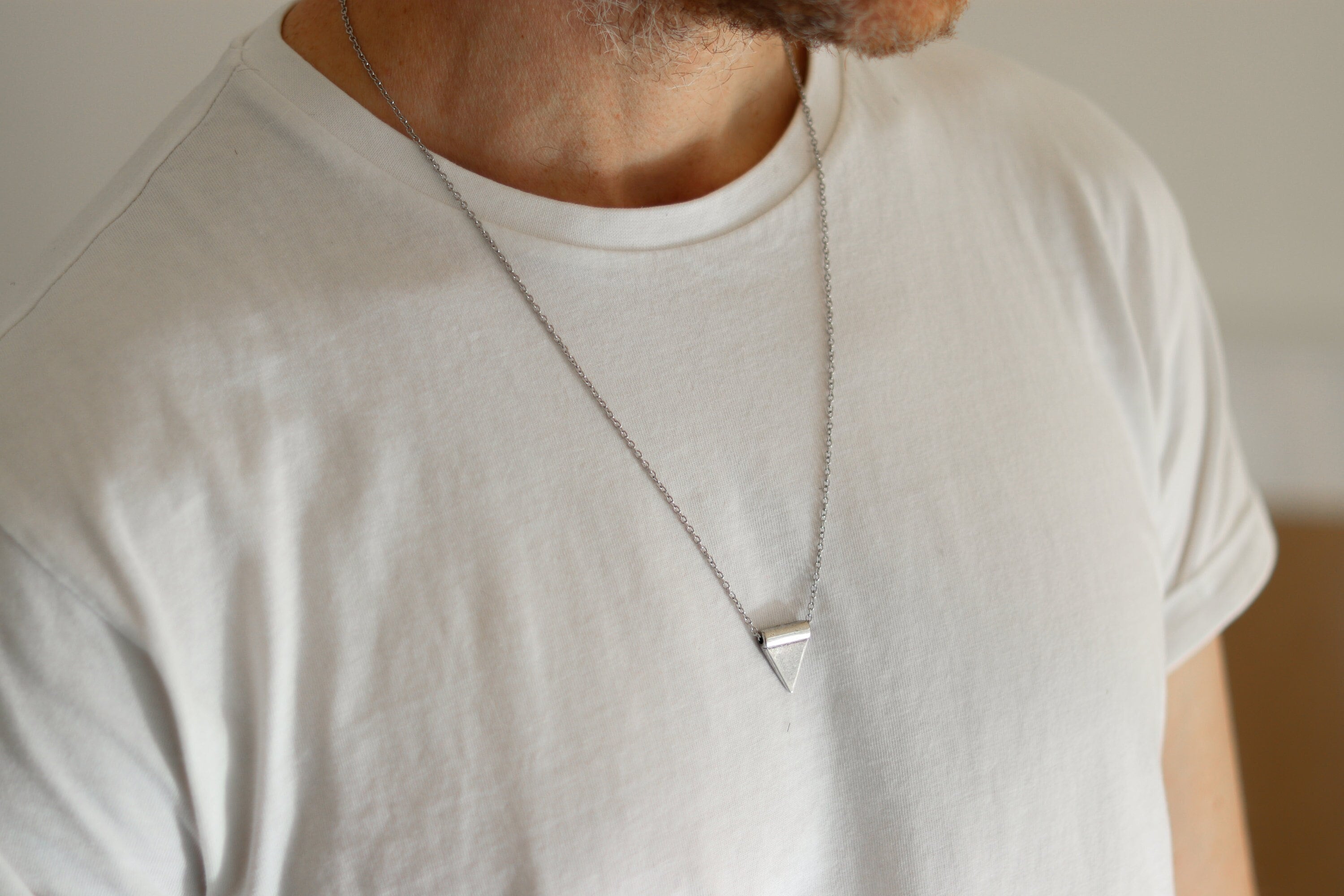 Triangle Necklace for Men, Men's Necklace With a Silver Triangle Bead ...