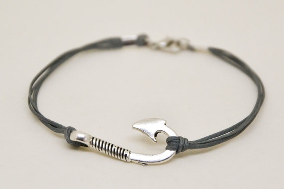 Men's Bracelet, Gray Cord Bracelet for Men With Silver Hook Charm, Grey  Cord, Bracelet for Men, Fish Hook, Gift for Him, Mens Jewelry -  Israel