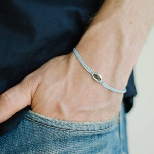 Seashell Bracelet Mens Bracelet Silver Cowrie Shell Charm Blue Bracelet for Man Gift for Him Boho Surf Ocean Nautical Beach Men Jewelry Cord