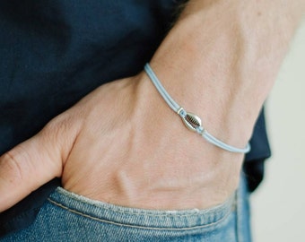 Seashell Bracelet Mens Bracelet Silver Cowrie Shell Charm Blue Bracelet for Man Gift for Him Boho Surf Ocean Nautical Beach Men Jewelry Cord