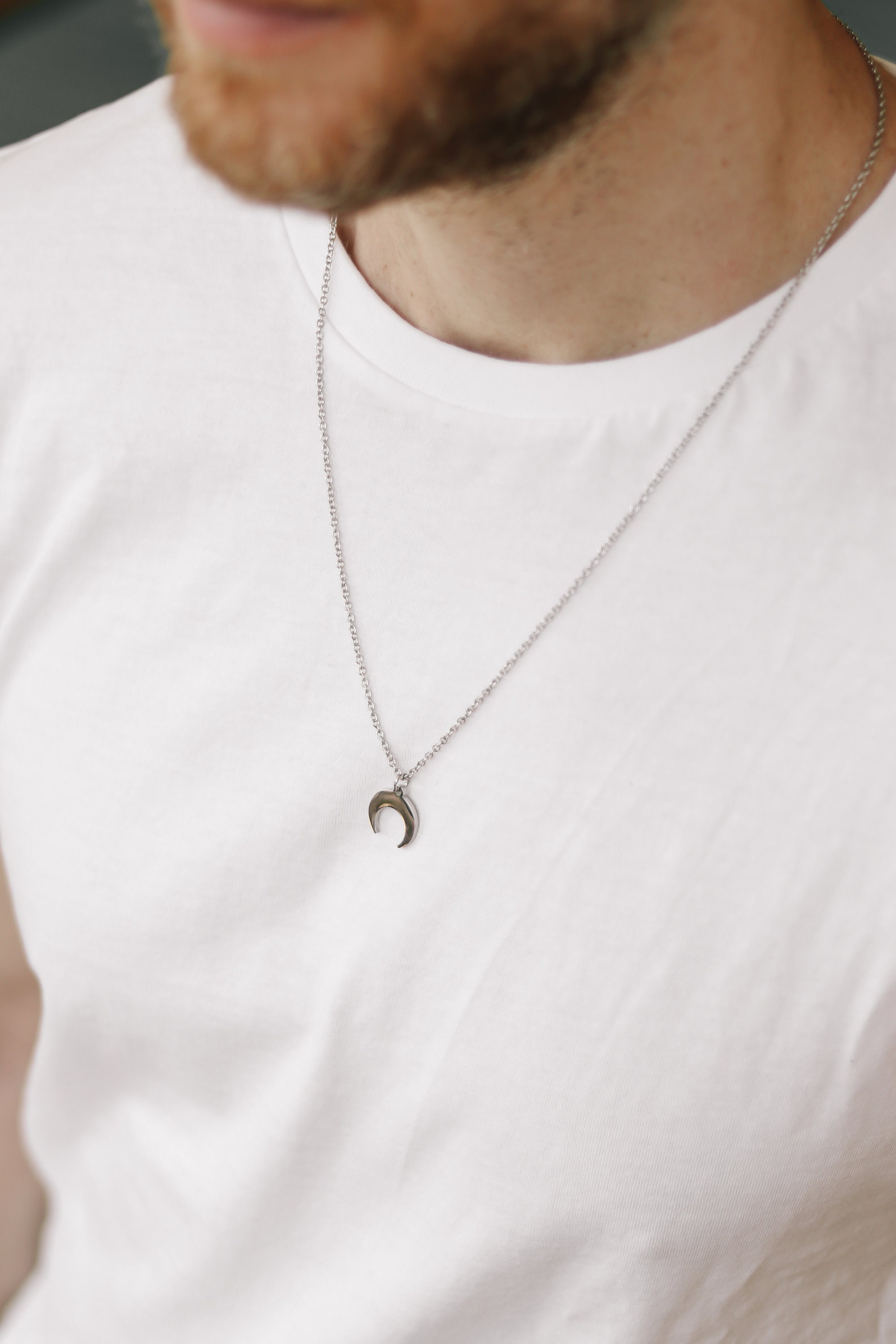 Half Moon Necklace for Men Men s Necklace With a Silver Double