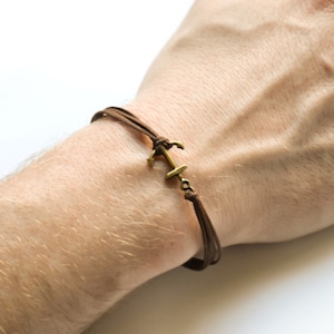 Ankerarmband voor mannen, herenarmband met bronzen ankerbedel, bruin koord, cadeau voor vriend, surfer zomerarmband, herensieraden