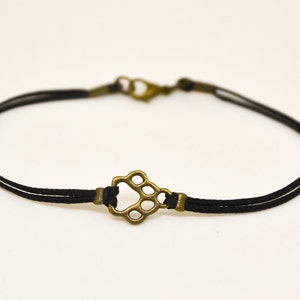 Paw bracelet for men bronze charm black cord custom size and color