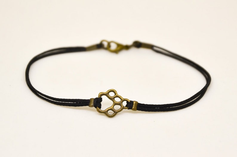 Paw bracelet for men bronze charm black cord custom size and color