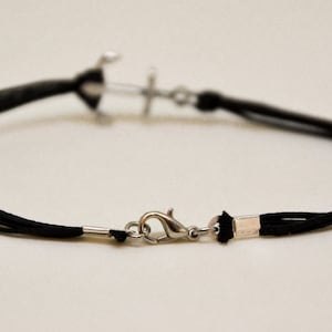 silver anchor charm bracelet for men black string