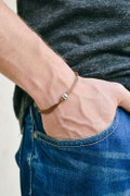 Initial bracelet for men, customised men's bracelet, silver tone, english letter, brown cord, Personalised monogram, gift for him friendship product logo