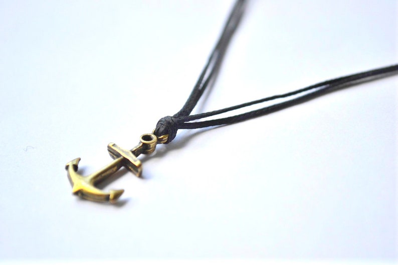 Anchor necklace for men, men's anchor necklace, festival jewelry, black string, bronze pendant. gift for him, men jewelry, nautical necklace image 2