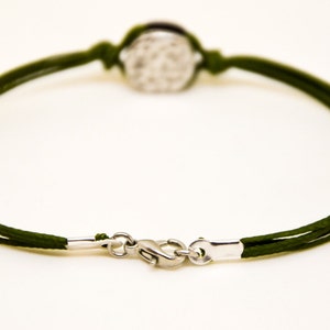 Men's bracelet, green cord bracelet for men with a silver round charm, green cord, bracelet for men, gift for him, men's jewelry, karma image 3