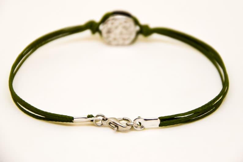 Men's bracelet, green cord bracelet for men with a silver round charm, green cord, bracelet for men, gift for him, men's jewelry, karma image 3
