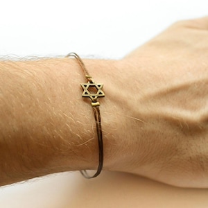 Davidster herenarmband, brons, cadeau voor hem, bruine armband voor mannen, bar mitswa cadeau, joodse, Hebreeuwse sieraden uit Israël, spiritueel