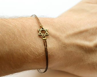 Star of David men's bracelet, bronze, gift for him, brown bracelet for men, Bar Mitzvah gift, Jewish, Hebrew Jewelry from Israel, spiritual
