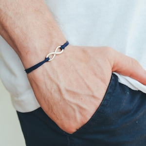 Infinity-armband voor mannen, herenarmband blauw koord, zilveren oneindigheidsbedel, cadeau voor hem, eindeloos, vriendschap, verstelbaar, yoga-armband