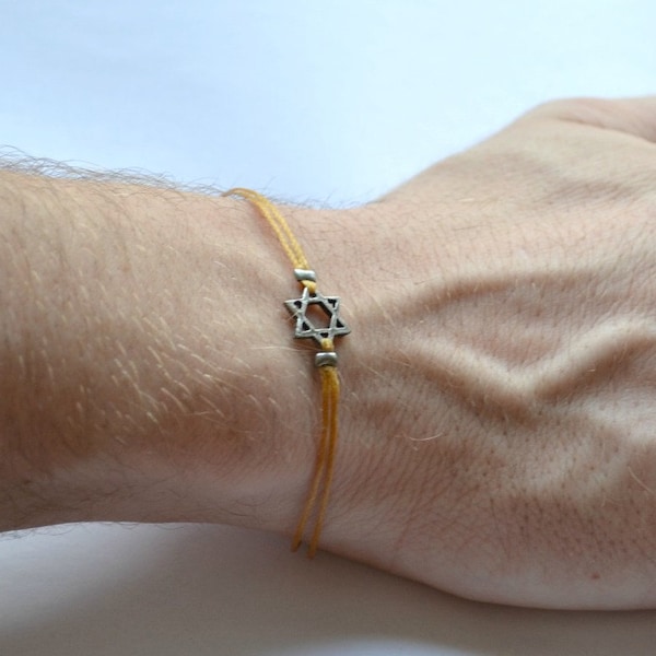 Star of David men's bracelet, silver and brown bracelet for men, hanukkah gift for him, Jewish, Hebrew Jewelry from Israel, judaica, hebrew