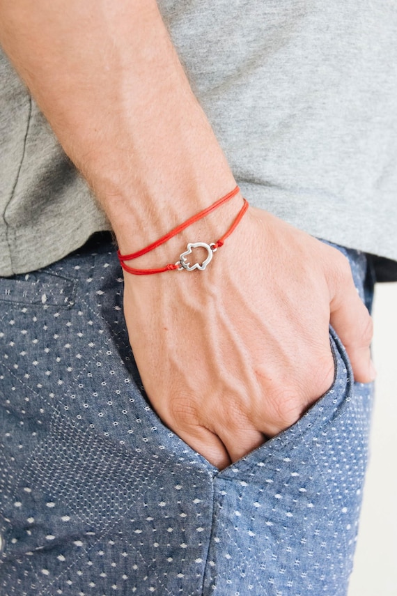 Red Nylon with Black PVD Hamsa Hand Bracelet – Double Bone Official
