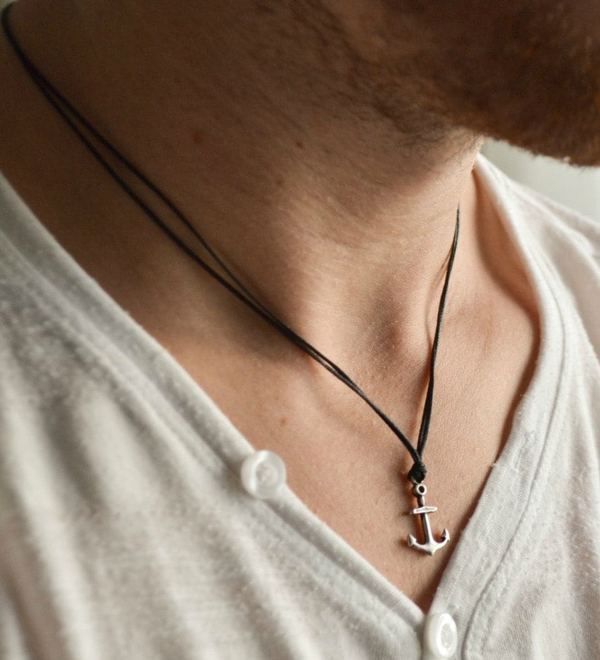 Anchor Necklace for Men Men's Anchor Necklace With Black Etsy Israel