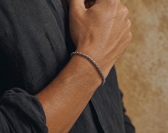 Silbernes Kettenarmband für Herren, Kabel-Rolo-Kettenarmband, wasserfest, Geschenk für ihn, minimalistischer Herrenschmuck aus Edelstahl, Weihnachtsgeschenk