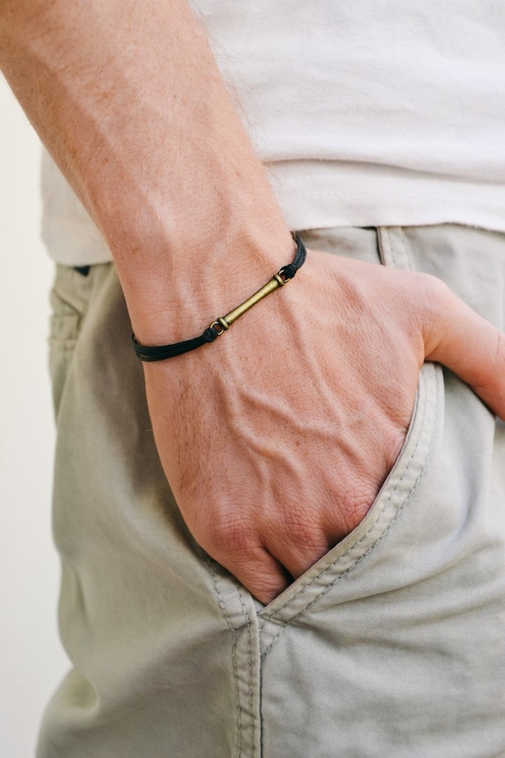 Men's Bracelet, Black String Bracelet for Men With Long Bronze Bar, Black  Cord, Bracelet for Men, Gift for Him, Mens Jewelry, Stack Bracelet 