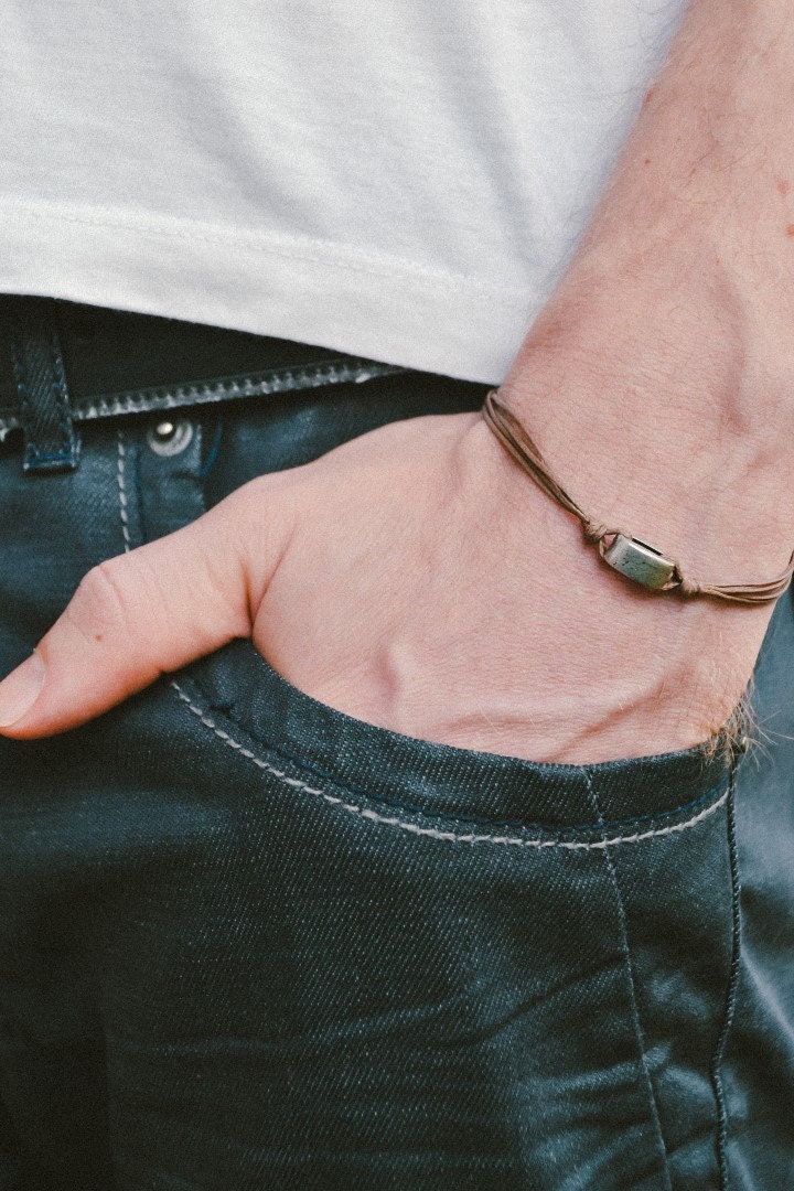 Brown bracelet for men cord men's bracelet with a silver | Etsy