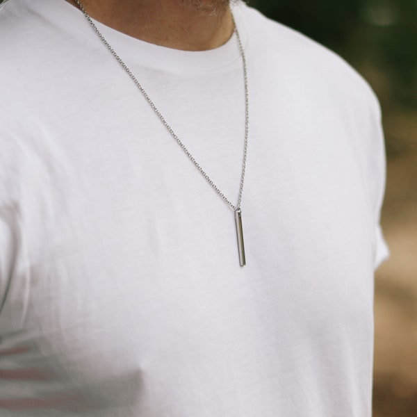 Bar necklace for men, groomsmen gift, men's necklace silver rectangle pendant, waterproof chain necklace, gift for him, Yoga necklace, bar