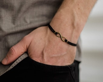 Infinity bracelet for men, black string men's bracelet, bronze infinity, yoga jewelry, Father's Day gift for him, endless charm bracelet