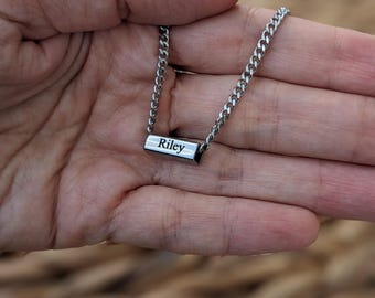 Name Necklace For Men, Personalized gift, Men's Initial Chain Necklace, Silver  Stainless Steel Custom Mens Jewelry Fathers Day Gift For Dad