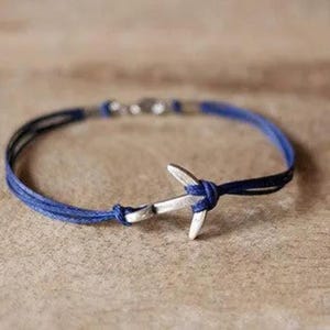 Anchor bracelet for men, men&#39;s bracelet, silver anchor charm, blue, gift for him, custom bracelet, sailor bracelet, clasp, mens jewelry