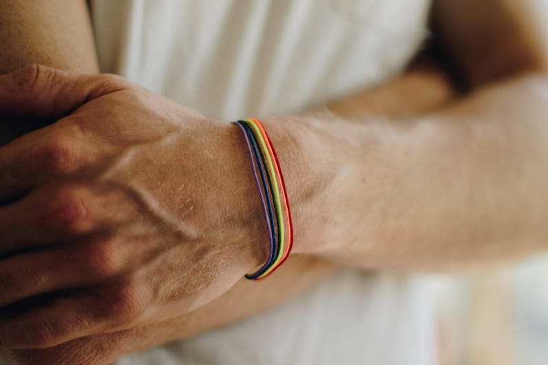 Pride bracelet, rainbow flag colors, LGBT string bracelet for men, men's bracelet, strand only, gay, gift for him, no charm, mens jewelry image 8