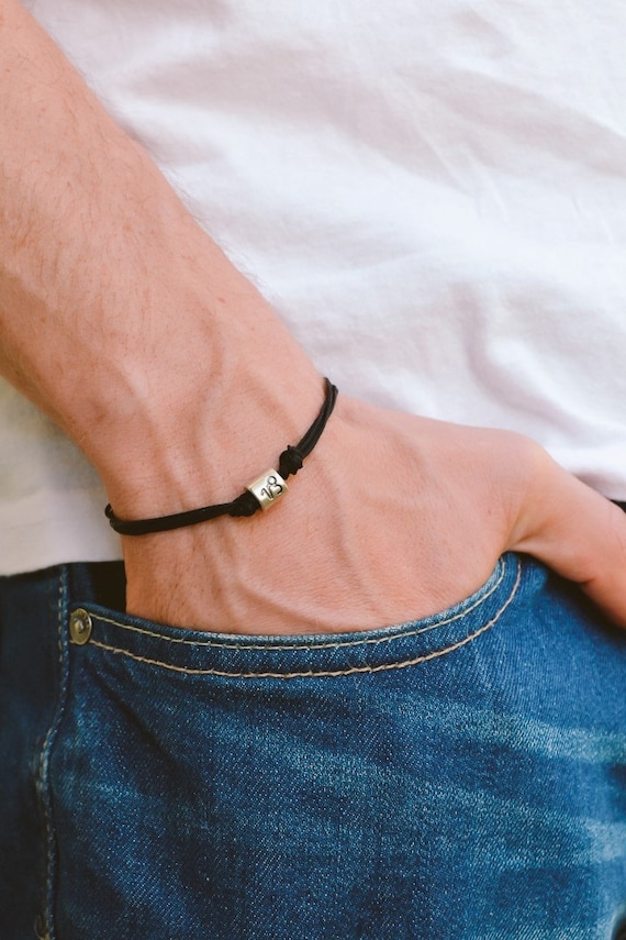 Zodiac signs bracelet, capricorn sign, mens bracelet with silver sign charm, black cords, astrology bracelet, horoscope, bracelet for men