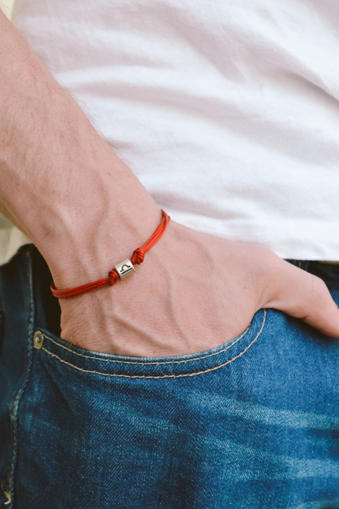 Zodiac Signs Bracelet, Libra Sign, Mens Bracelet With Silver Sign Charm ...