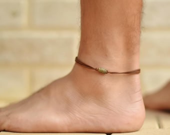 Herren-Fußkettchen mit bronzefarbenem Röhrchenperlenanhänger, individuell anpassbare Kordelfarbe und -größe, Geschenkidee für ihn, minimalistisches Herren-Fußkettchen, schwarze Kordel