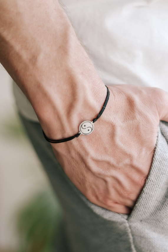 Sterling Silver and Leather Yin Yang Wristband Bracelet - Spiritual Balance  | NOVICA