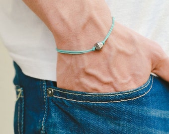 Turquoise string bracelet, men's bracelet with a silver nugget bead charm, gift wrapped, bracelet for men, custom anniversary gift, men's