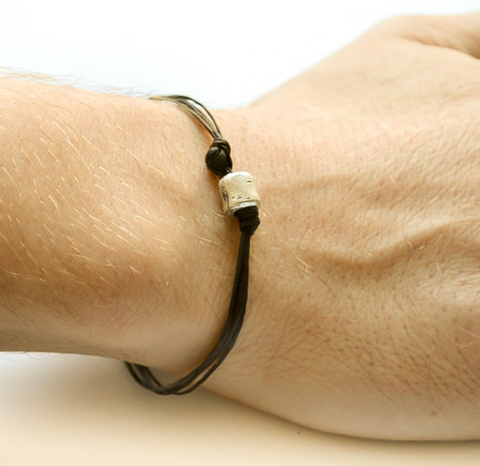 Black Cord Bracelet Men's Bracelet With a Silver Plated Etsy