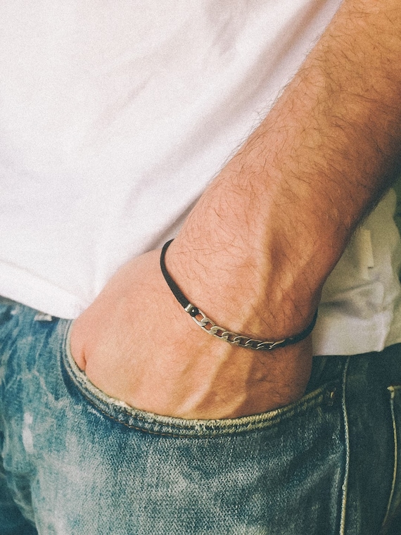 Bracelet de perles pour hommes en pierre naturelle en acier inoxydable