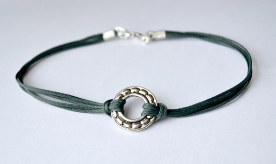 Karma Bracelet for Men Silver Circle Charm Blue String Men s