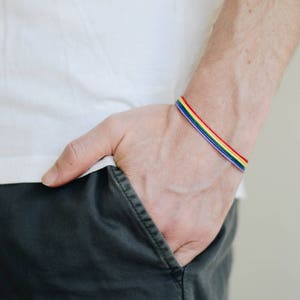 Pride bracelet, rainbow flag colors, LGBT string bracelet for men, men's bracelet, strand only, gay, gift for him, no charm, mens jewelry image 7