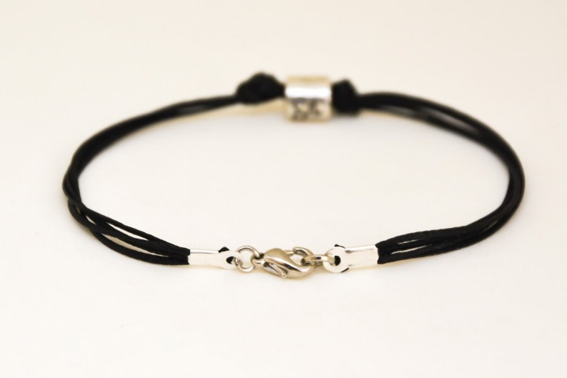 handmade silver zodiac sign bead  bracelet for men black cord custom horoscope astrology sign