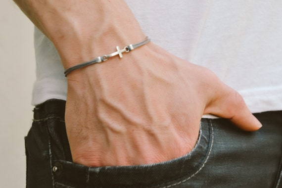 Mens silver cross bracelet discount