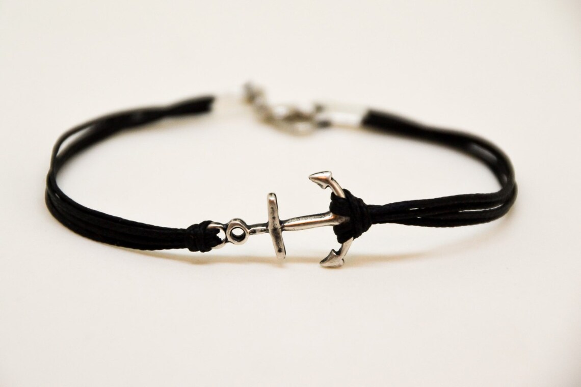 Anchor Cord Bracelet Men's Bracelet Silver Anchor Charm Etsy