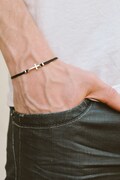 Cross bracelet for men, groomsmen gift, men's bracelet with a silver cross pendant, black cord, gift for him, christian catholic jewelry product logo